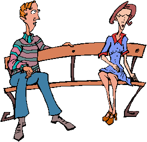 a woman angry at a man on a bench