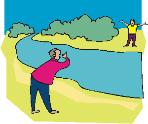 man yelling across the river