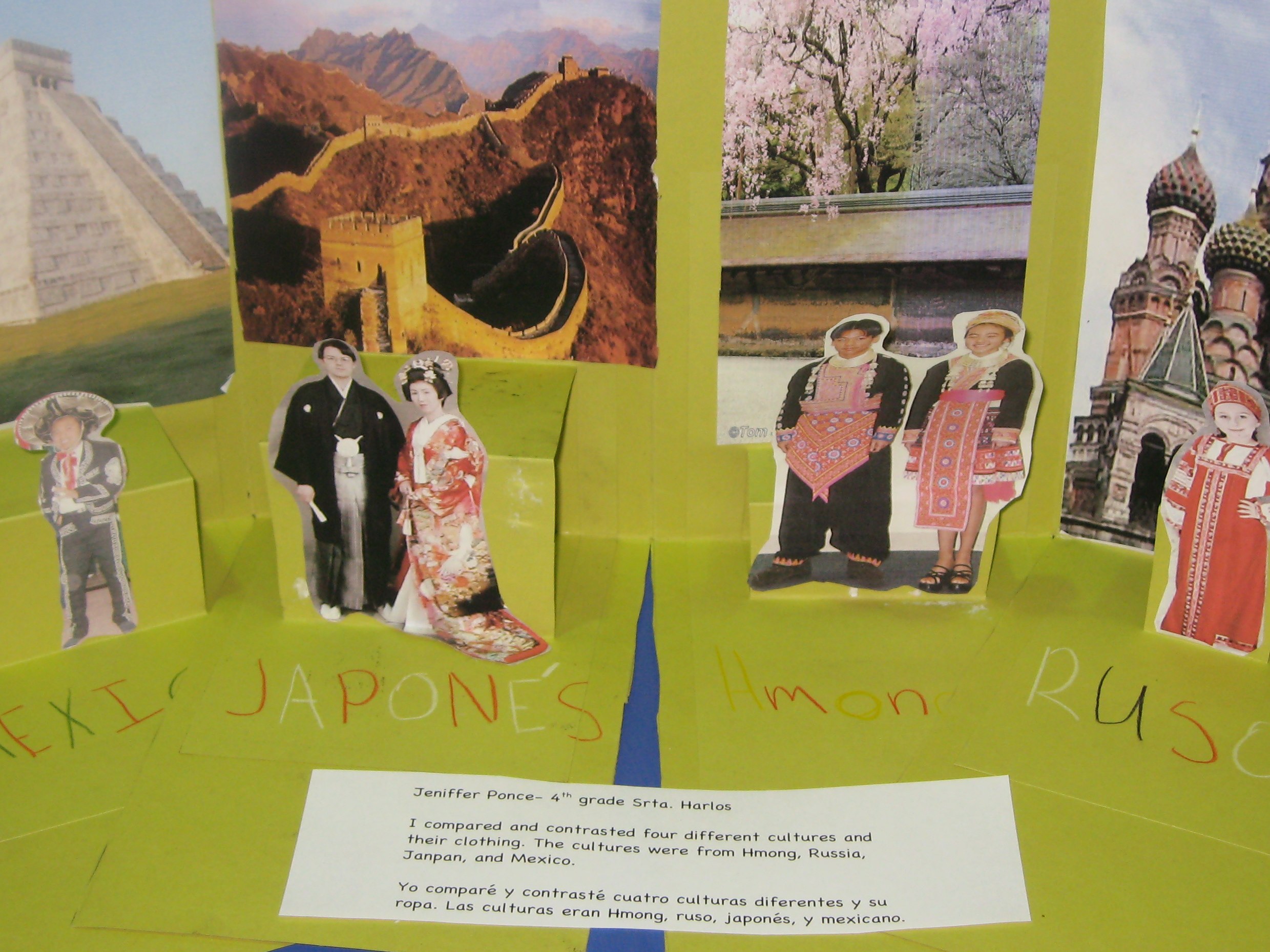 Fourth graders created pop-up books to make cultural comparisons among local ethnic groups. 