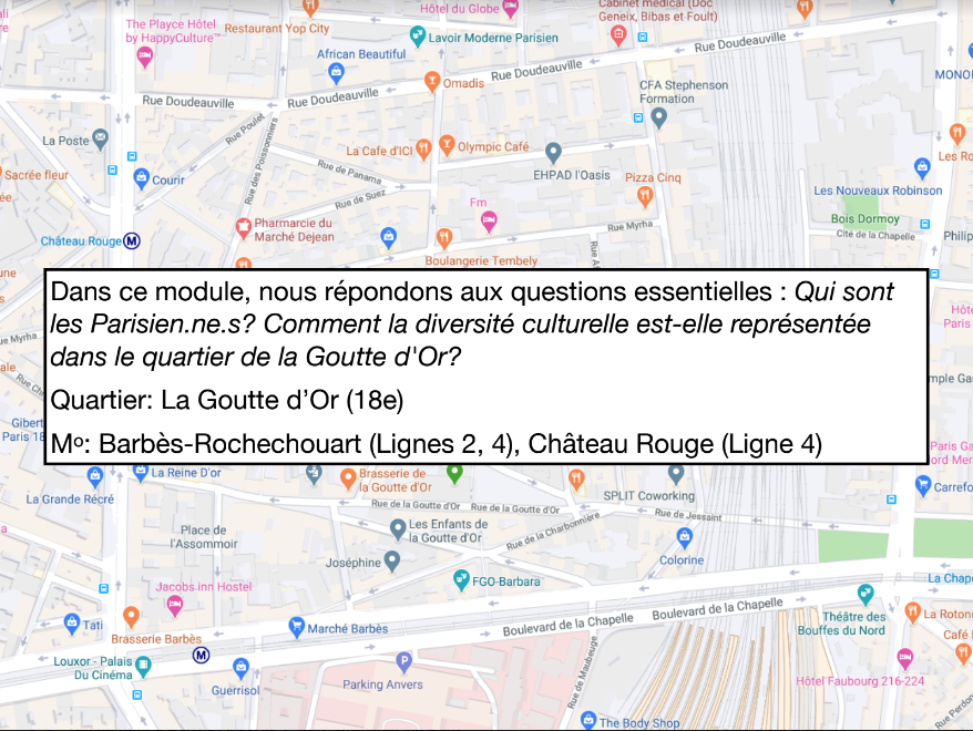 screenshot of Paris map with essential questions for the unit